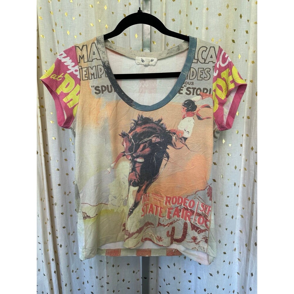 For Keeps Women's Saddle Bronco Novelty Mixed Print Scoop Neck T-Shirt M
